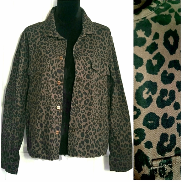 Sanctuary Leopard Animal Denim Jacket Snap Front - Picture 1 of 8